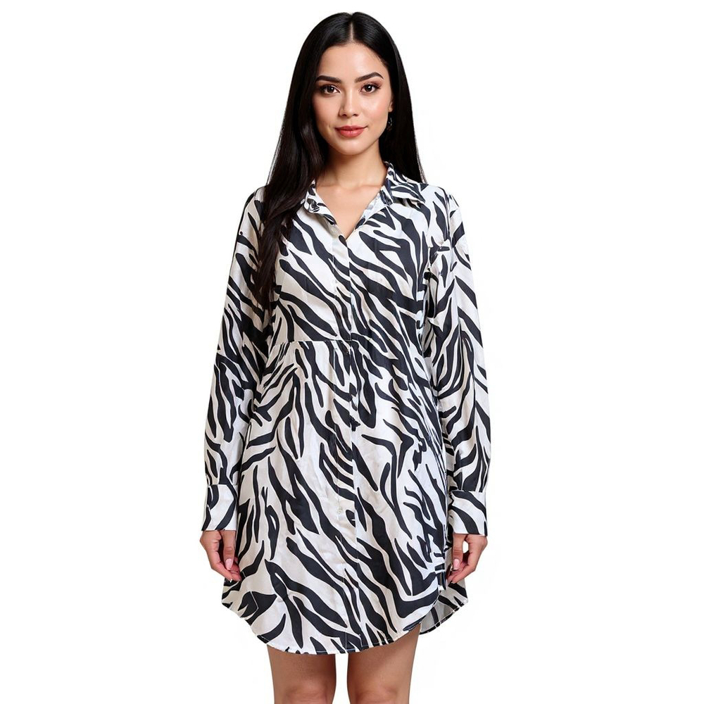Lita by Ciara White & Black Zebra Print Shirt Dress -Medium